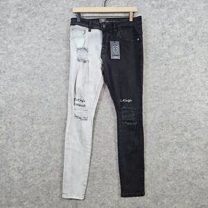 2Y Premium Men's Gray & Black Denim Jeans Size 30x29 NEW NWT Mr Knife Distressed